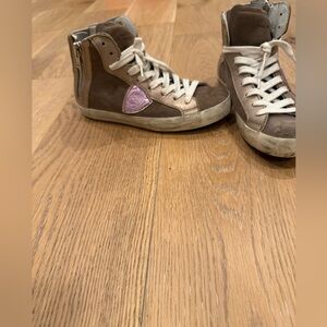 Philippe Model Brown and Pink Suede High-Top Sneakers